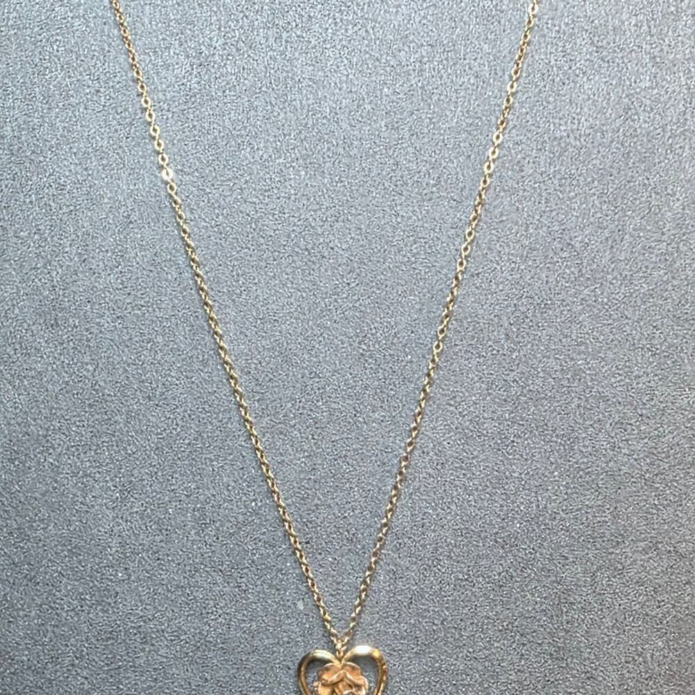 Vintage Krementz Heart Pendant Necklace Rose Floral Gold Filled 445 - Picture 6 of 7